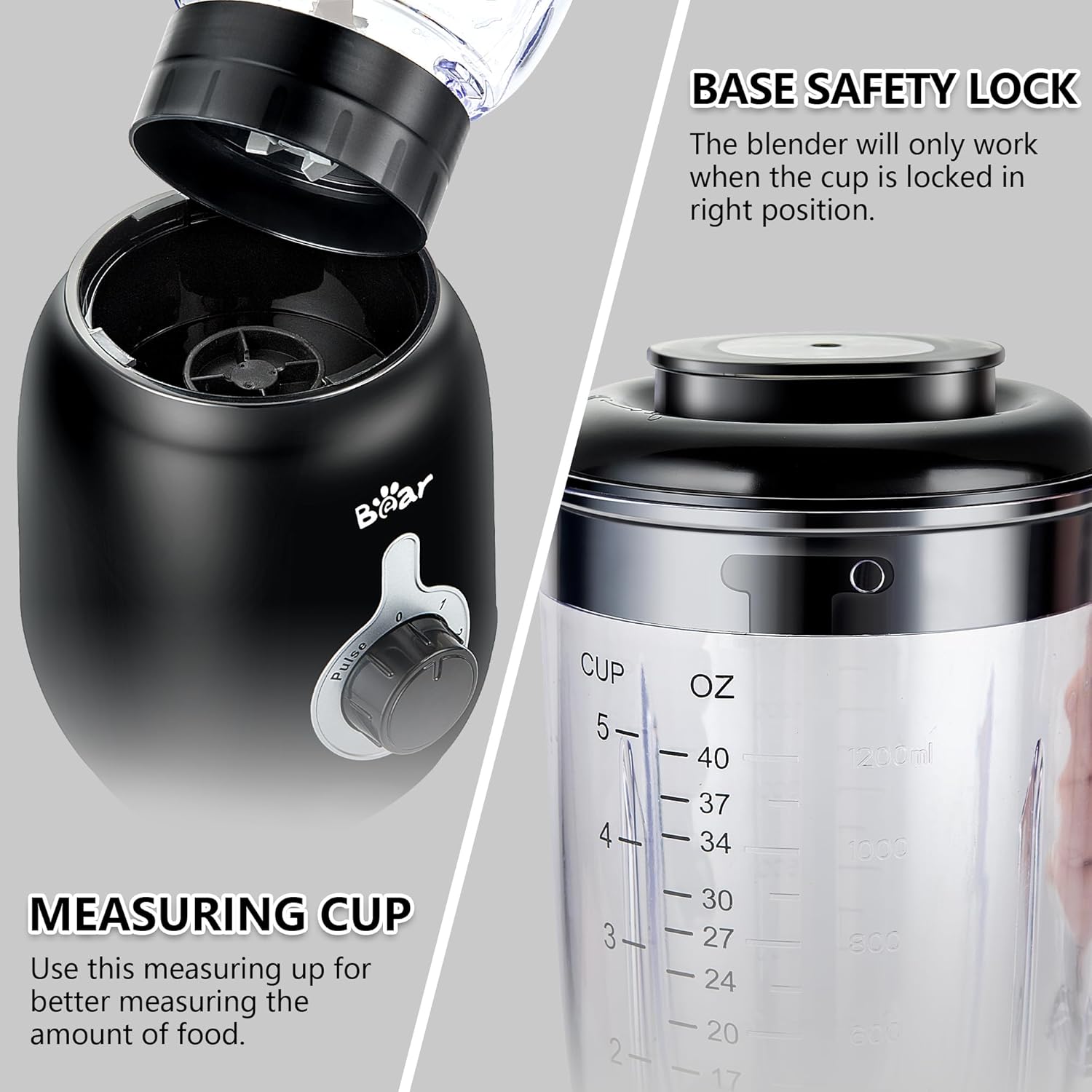 Bear Blender, 2025 New 700W Smoothie Countertop Blender with 40oz Cup for Shakes and Smoothies, 3-Speed for Crushing Ice, Puree and Frozen Fruit with Autonomous Clean - Image 5