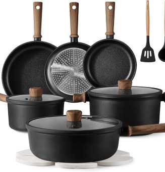 CAROTE Nonstick Pots and Pans, Induction Cookware Set 16pcs Kitchen Cooking Sets, Pot and Pan Non Stick w/Frying pan (PFOS, PFOA Free)