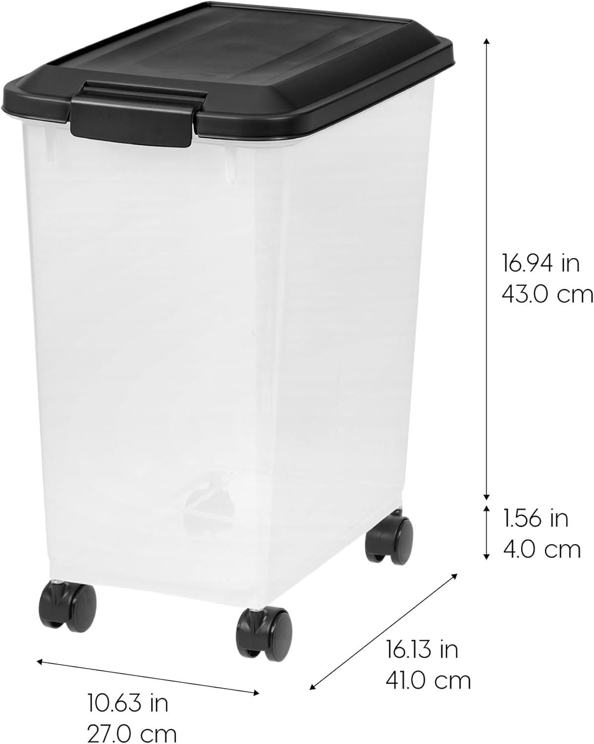 IRIS USA Dog Food Storage Container, 2 Pack, Up to 30 lbs Each, Airtight Seal for Freshness, Wheels for Rolling, Easy One Hand Opening, Made in USA, BPA Free, Clear/Black - Image 2