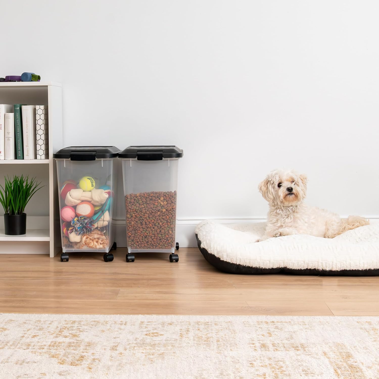 IRIS USA Dog Food Storage Container, 2 Pack, Up to 30 lbs Each, Airtight Seal for Freshness, Wheels for Rolling, Easy One Hand Opening, Made in USA, BPA Free, Clear/Black - Image 10